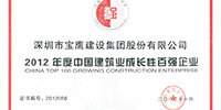 寶鷹集團連續(xù)三年榮獲中國建筑業(yè)成長性百強企業(yè)稱號